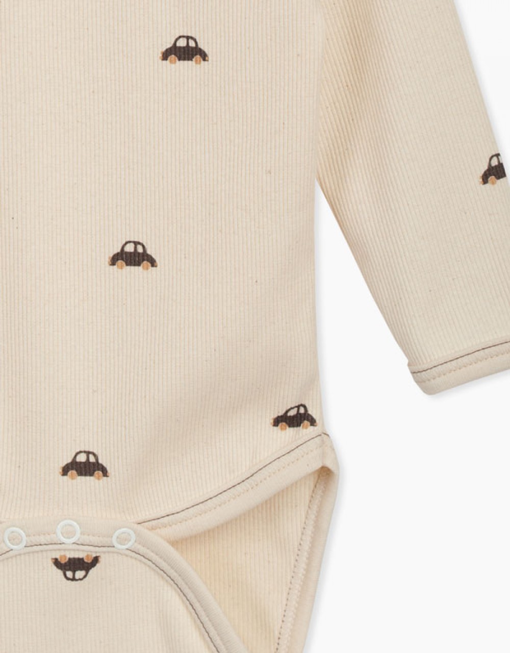 Bodi dolgi rokav rebrast Natural avtomobilčki