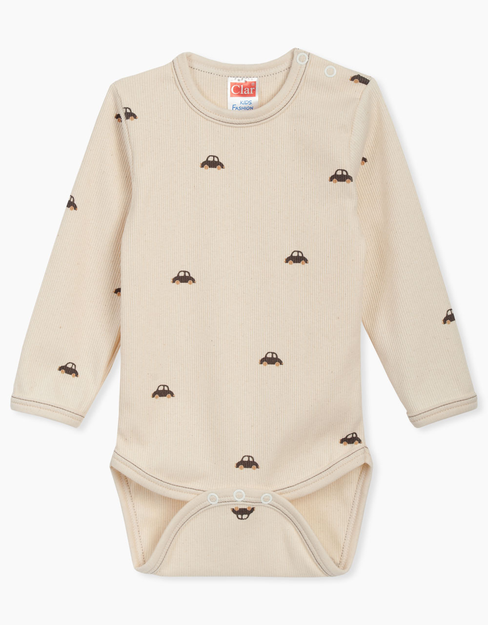 Bodi dolgi rokav rebrast Natural avtomobilčki