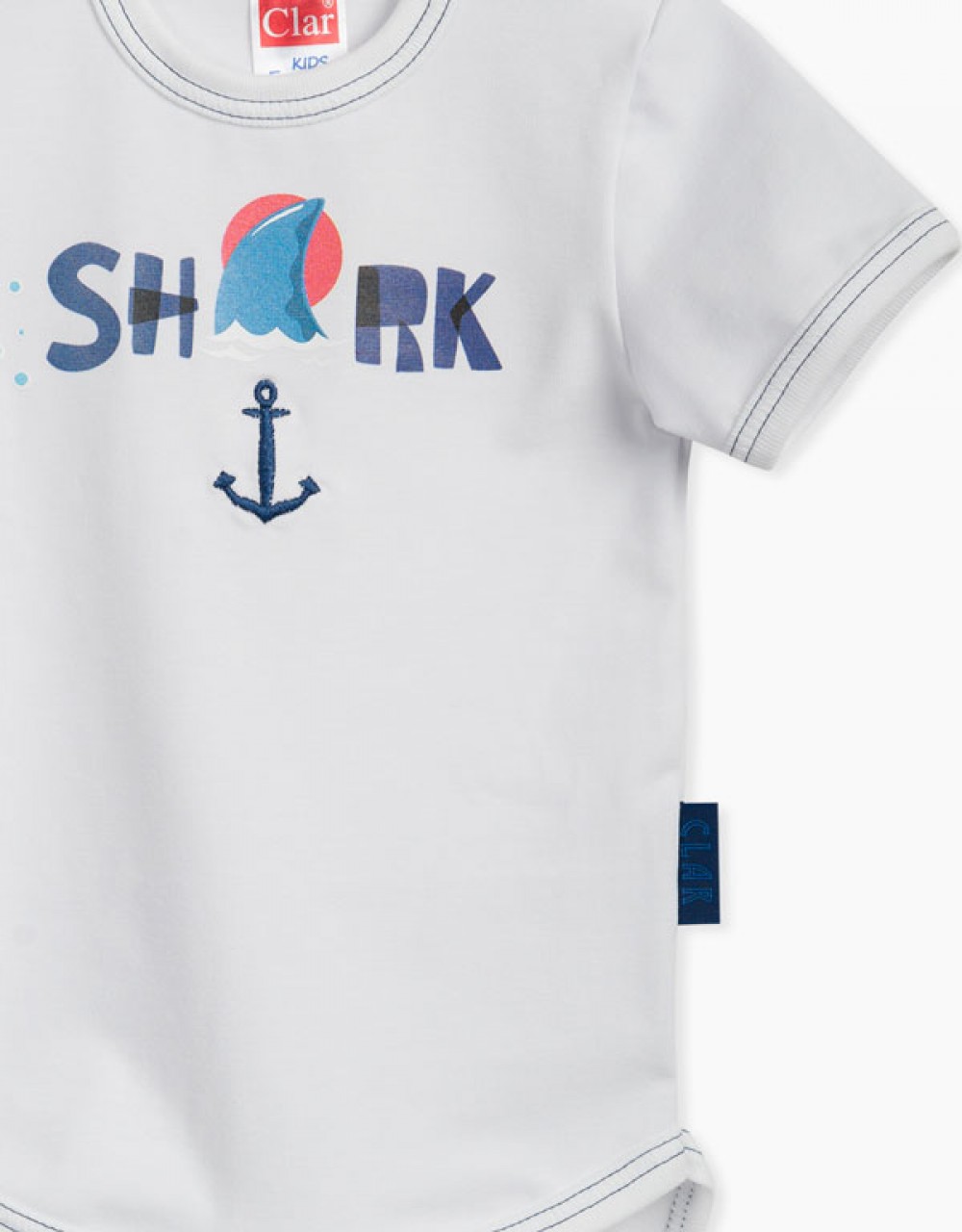 Bodi kratek rokav s potiskom Shark in vezenjem