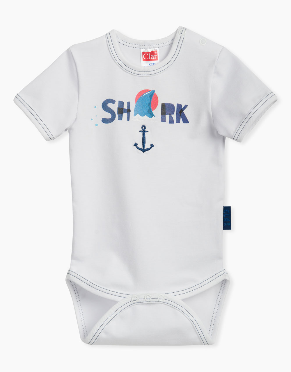 Bodi kratek rokav s potiskom Shark in vezenjem