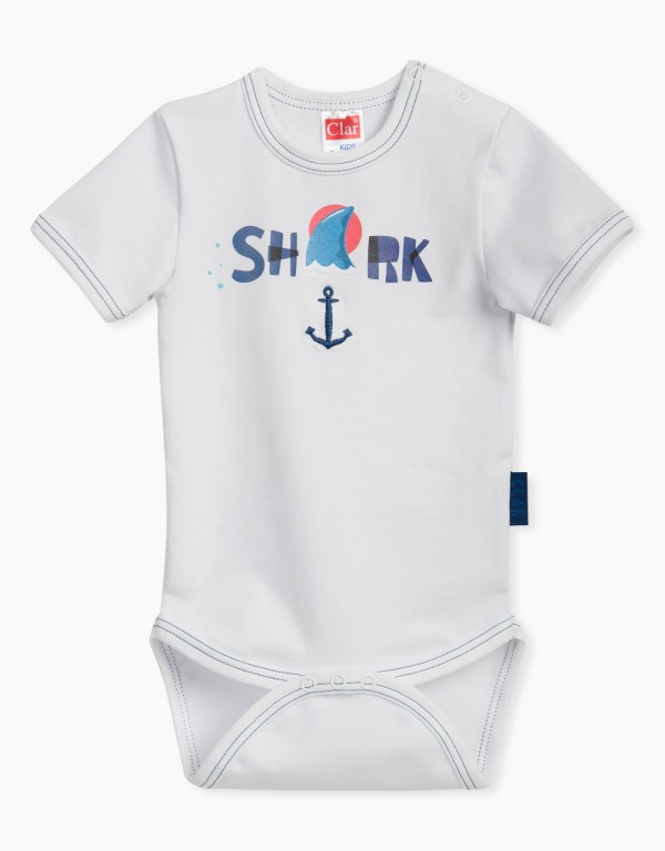 Bodi kratek rokav s potiskom Shark in vezenjem