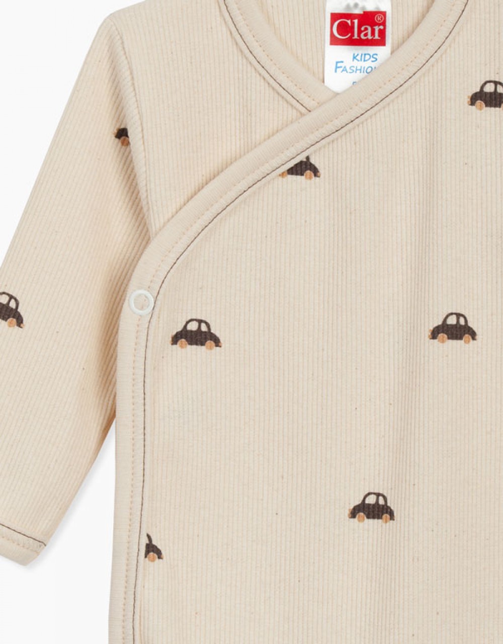 Bodi na preklop dolgi rokav  Natural avtomobilčki