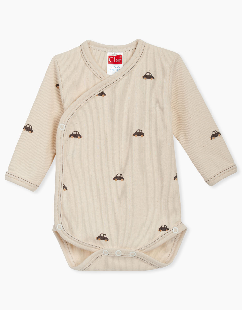 Bodi na preklop dolgi rokav  Natural avtomobilčki