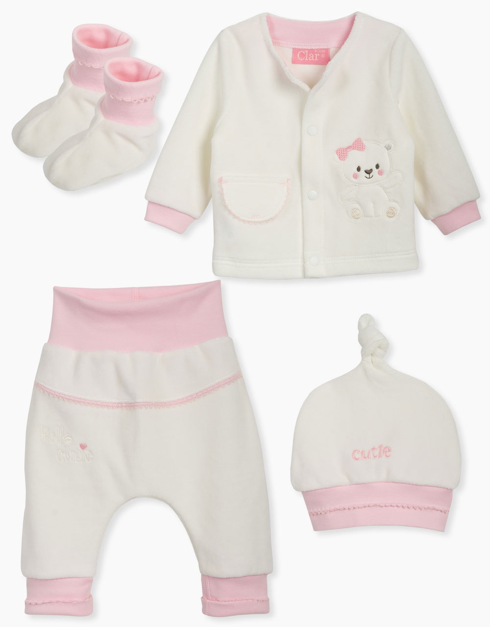 Komplet za dojenčka 4 delni iz pliša Hello Cutie