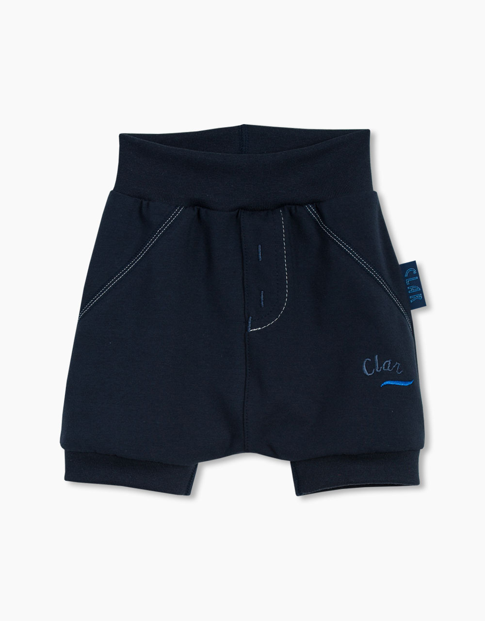 Kratke baggy hlače z mehkim pasom in vezenjem