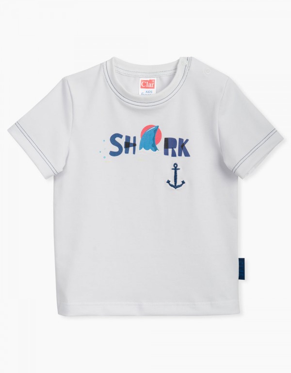 Majica iz bombaža s potiskom Shark in vezenjem