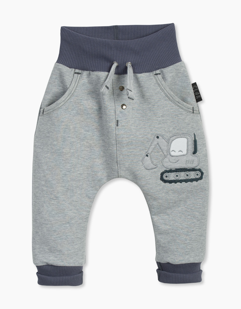 Otroške baggy hlače z aplikacijo mali bager