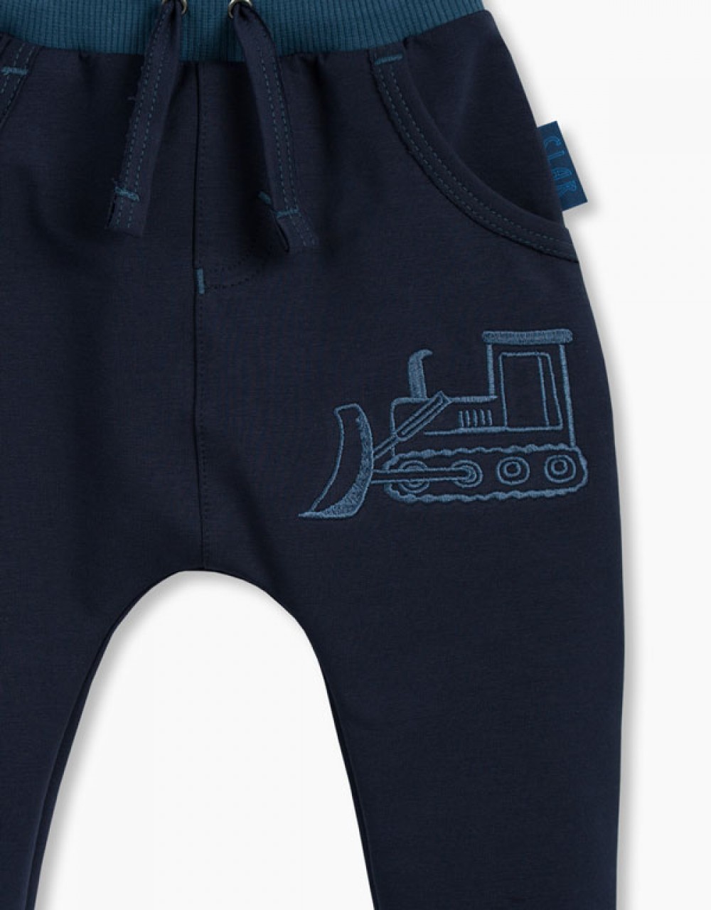 Otroške baggy hlače z vezeno aplikacijo buldožer