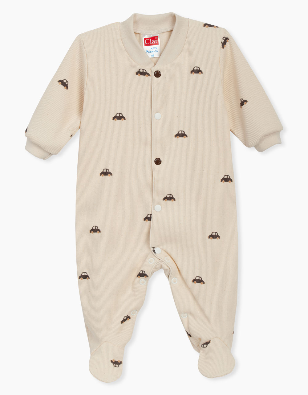 Pajac za dojenčka z rokavi Natural avtomobilčki