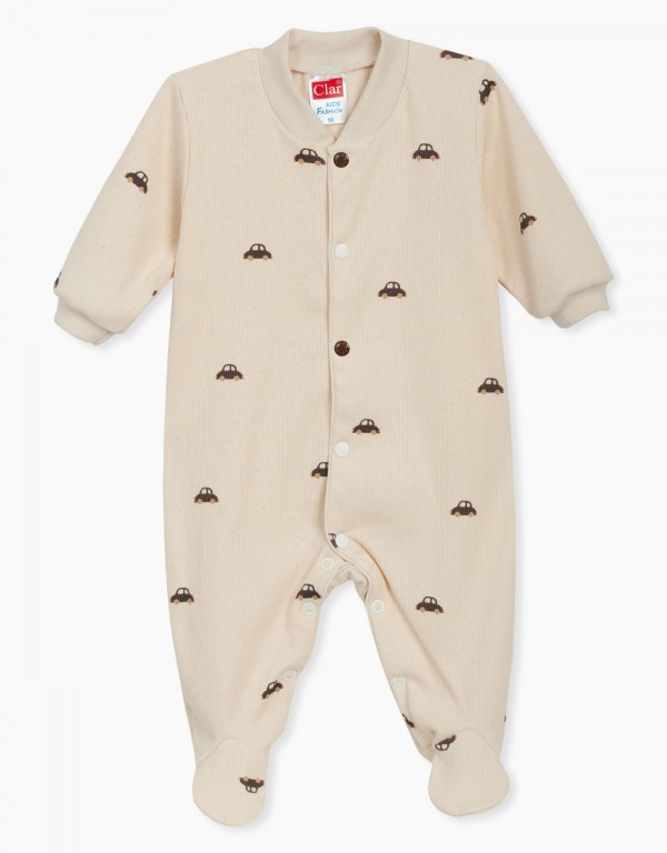 Pajac za dojenčka z rokavi Natural avtomobilčki